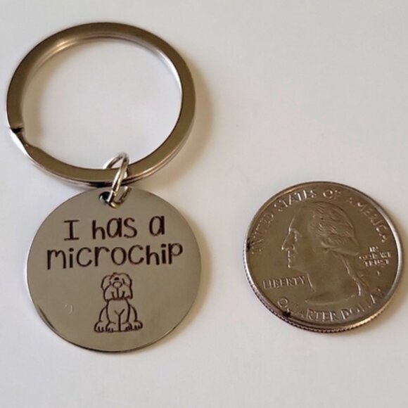 Pet Microchip Keychain Charm Engraved Stainless Steel Dog Tag OS - Picture 2 of 6